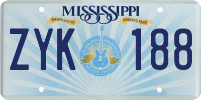 MS license plate ZYK188