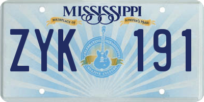 MS license plate ZYK191