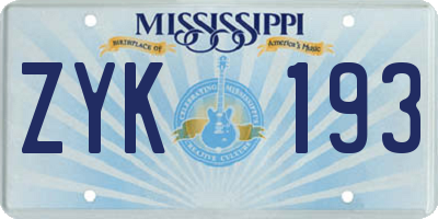 MS license plate ZYK193