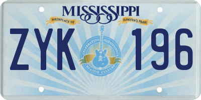 MS license plate ZYK196