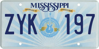MS license plate ZYK197