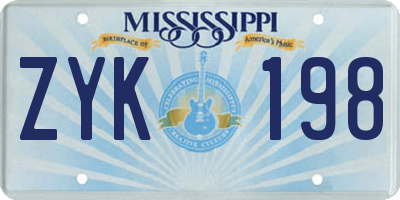 MS license plate ZYK198