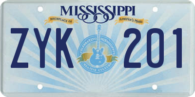 MS license plate ZYK201