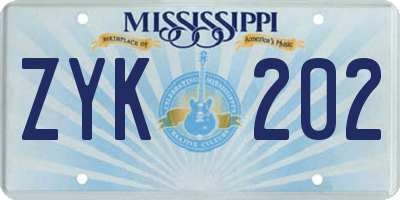 MS license plate ZYK202