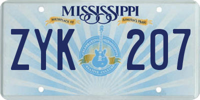 MS license plate ZYK207