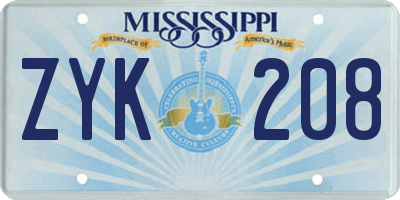 MS license plate ZYK208