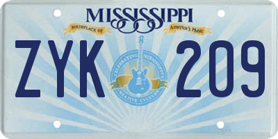 MS license plate ZYK209