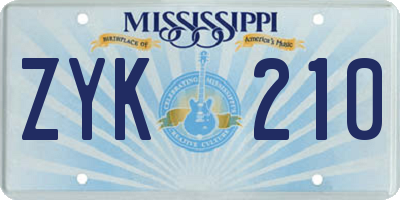 MS license plate ZYK210