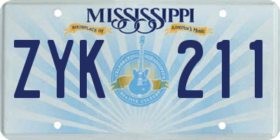 MS license plate ZYK211