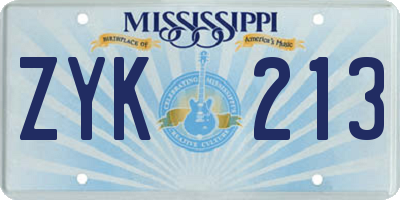 MS license plate ZYK213