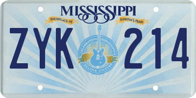 MS license plate ZYK214