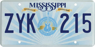 MS license plate ZYK215