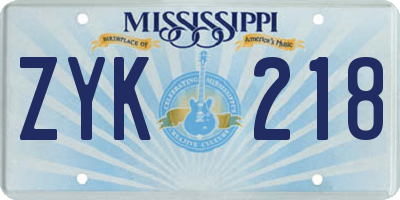 MS license plate ZYK218