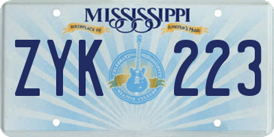 MS license plate ZYK223