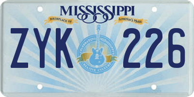 MS license plate ZYK226