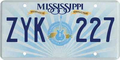 MS license plate ZYK227