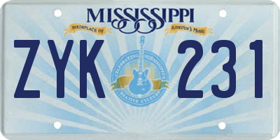 MS license plate ZYK231