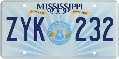 MS license plate ZYK232