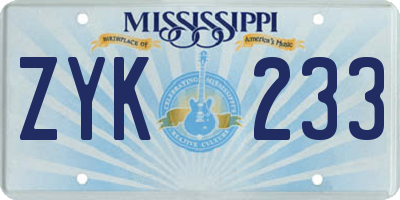 MS license plate ZYK233