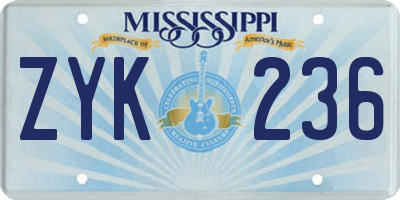 MS license plate ZYK236