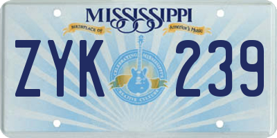 MS license plate ZYK239