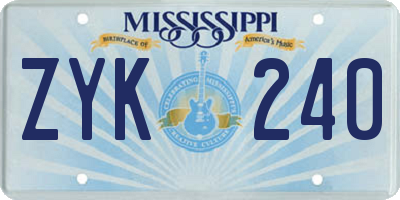 MS license plate ZYK240