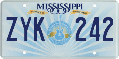 MS license plate ZYK242