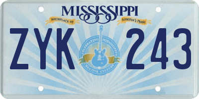 MS license plate ZYK243