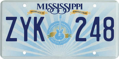 MS license plate ZYK248