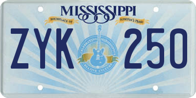 MS license plate ZYK250