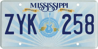 MS license plate ZYK258