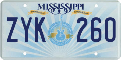 MS license plate ZYK260
