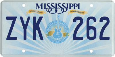 MS license plate ZYK262