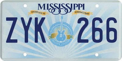 MS license plate ZYK266