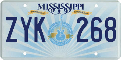 MS license plate ZYK268