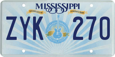 MS license plate ZYK270