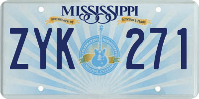 MS license plate ZYK271