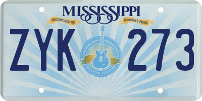 MS license plate ZYK273