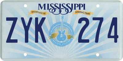 MS license plate ZYK274