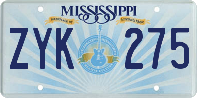 MS license plate ZYK275