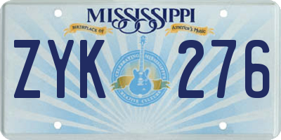MS license plate ZYK276