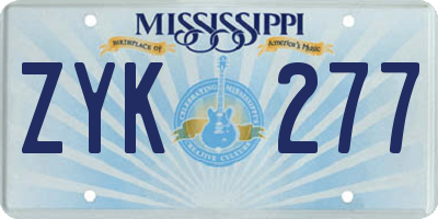 MS license plate ZYK277
