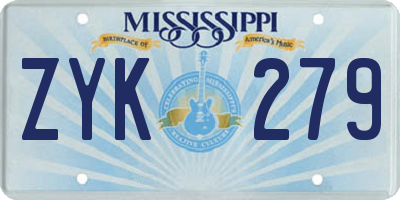 MS license plate ZYK279