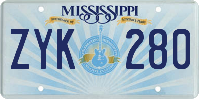 MS license plate ZYK280