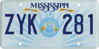 MS license plate ZYK281