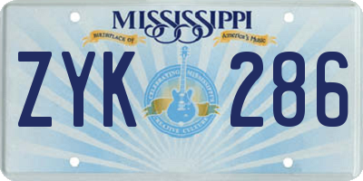 MS license plate ZYK286