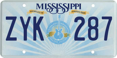 MS license plate ZYK287