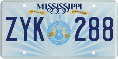 MS license plate ZYK288