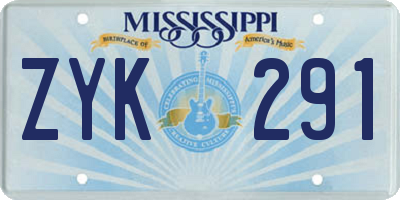 MS license plate ZYK291