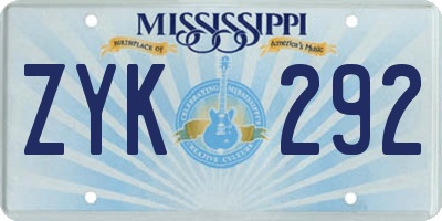 MS license plate ZYK292